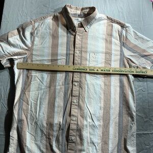 Sonoma Men's Beige and White Striped Button-Down Shirt